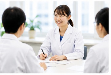 薬剤師どうしで教育・面談を行う様子